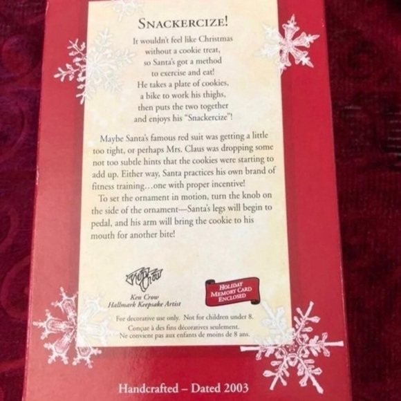Hallmark Collectors 2003 “Snackercize” Ornament Santa Cycling Eating Cookies - Picture 2 of 5